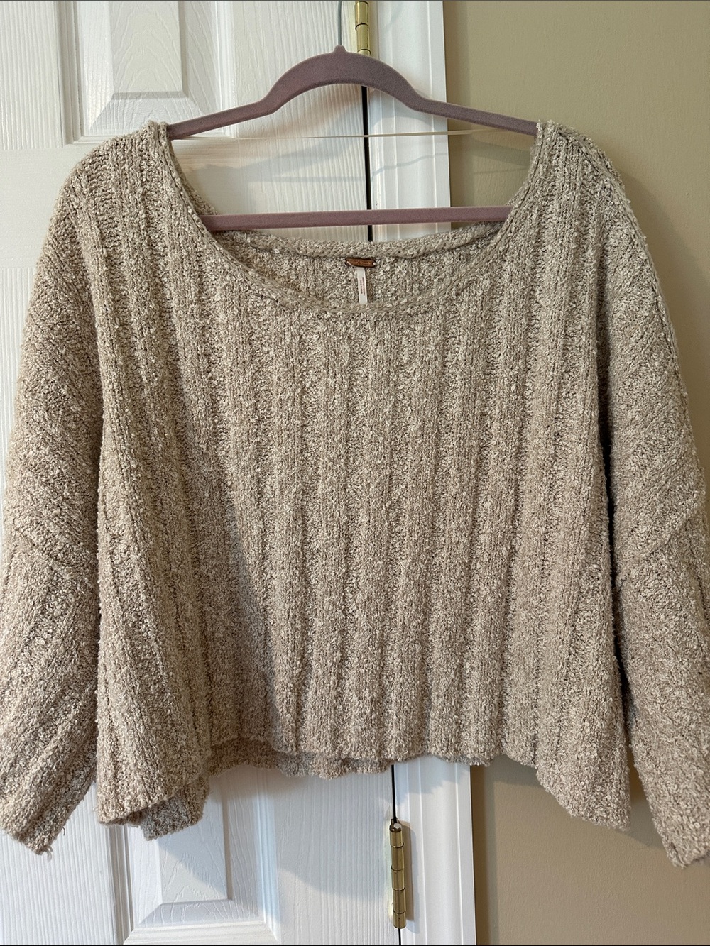 Free People Boxy Scoop-Neck Chunky Knit Sweater - Oatmeal